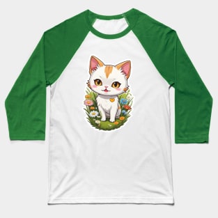 Cat in floral meadow Baseball T-Shirt